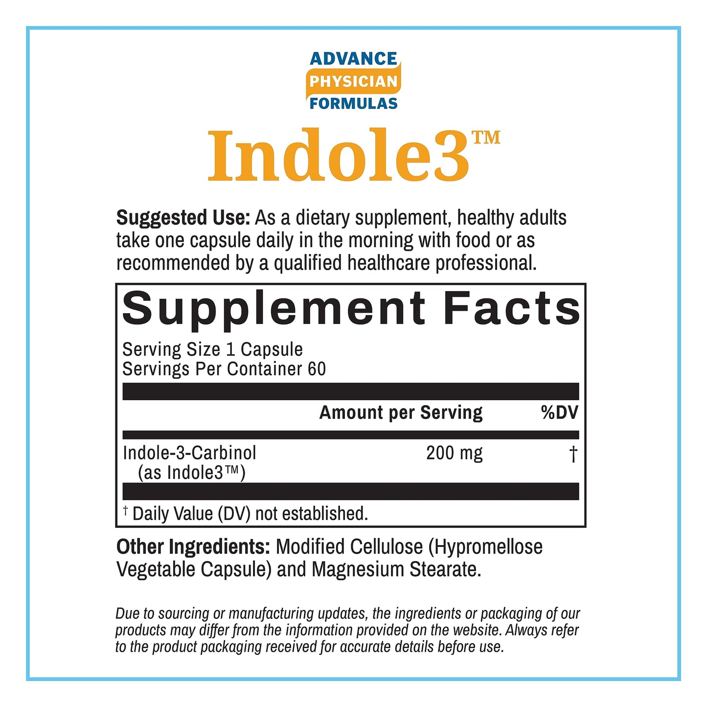 Advance Physician Formulas Indole-3-Carbinol 200 mg Capsules, 60 Count