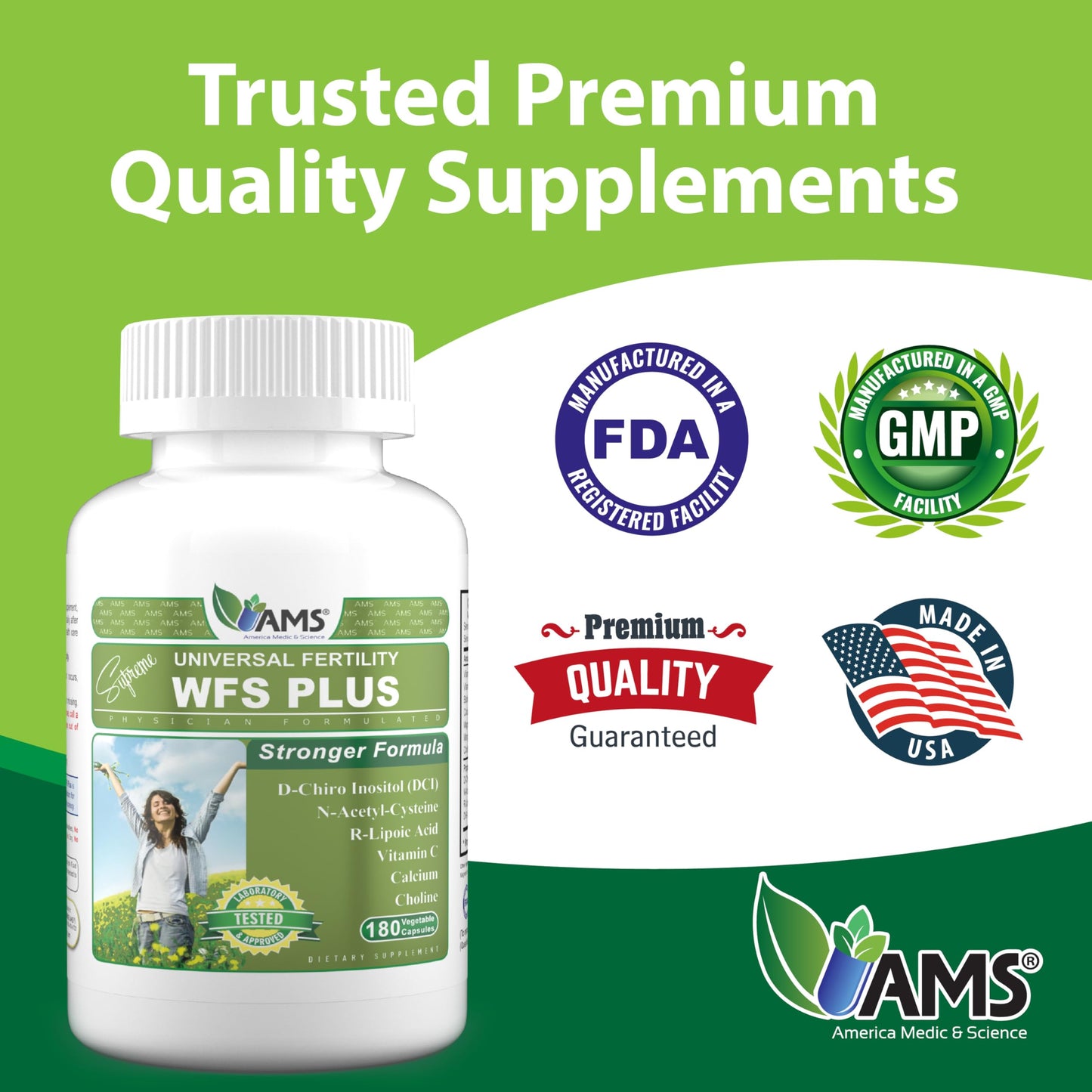 America Medic & Science WFS Plus Fertility Supplements for Women Capsules 180 Count