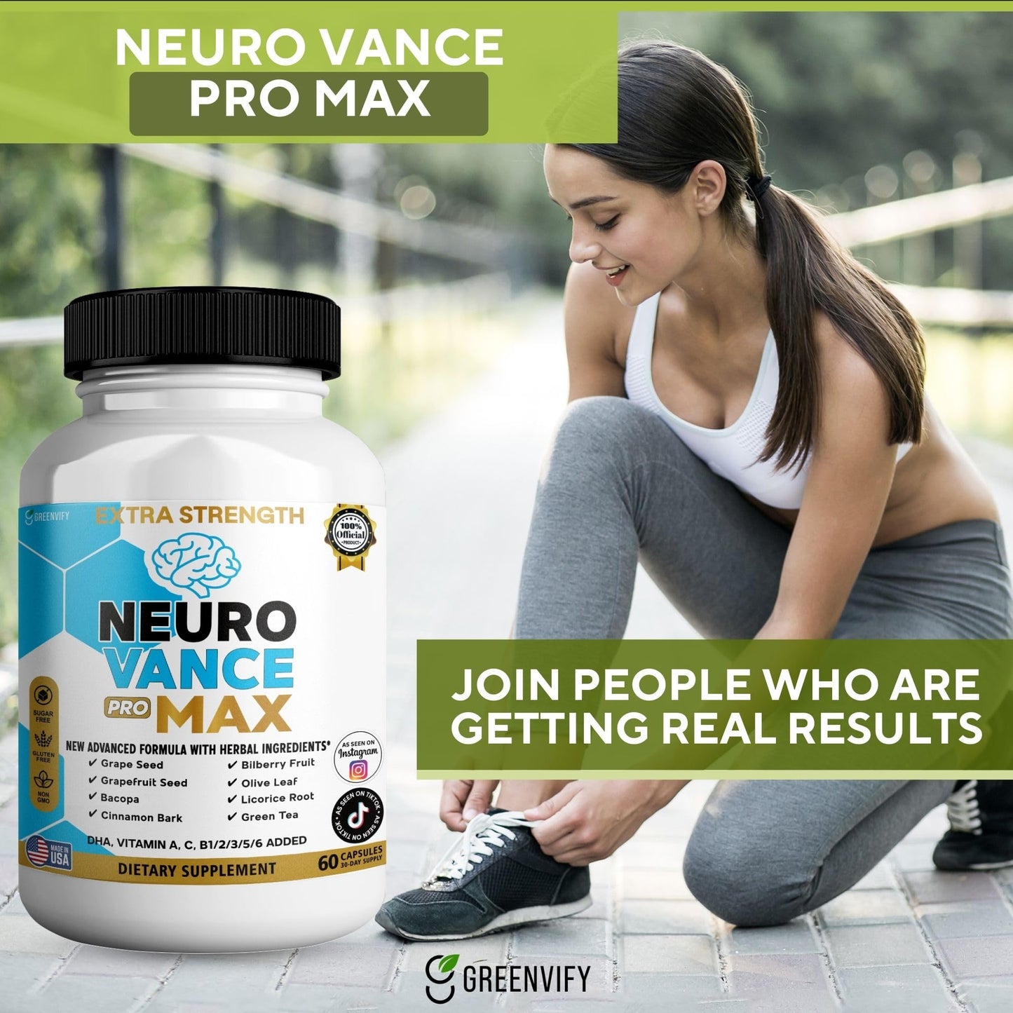 GREENVIFY Neuro Vance Pro Max Extra Strength Brain Supplement, 60 Capsules