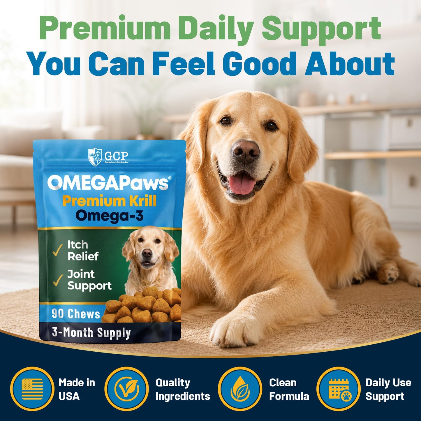 Guardian's Choice Omega 3 for Dogs Soft Chews with Fish Oil & Krill Oil (EPA & DHA) – 90 Chews