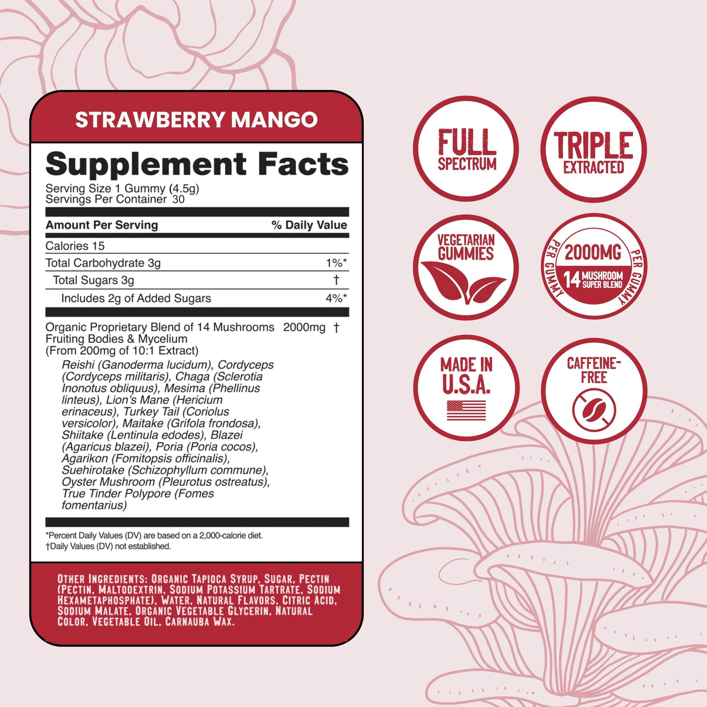 Troomy Nootropics Daily 14 Mushroom Blend Gummies 30 Count