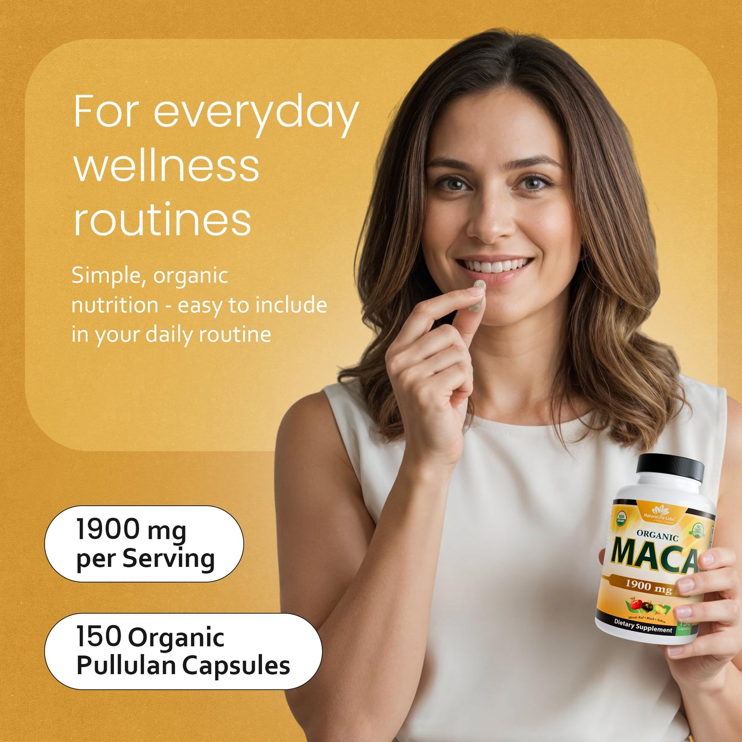 NaturaLife Labs Organic Maca Root – Black, Red & Yellow – 1900 mg per Serving – Gelatinized Peruvian Maca – Non-GMO, Gluten-Free, Vegan, Capsules, 300 Count