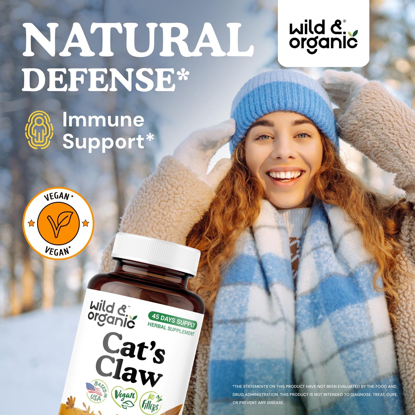 Wild & Organic Cat's Claw Herbal Supplement 1000 mg Capsules, 90 Count