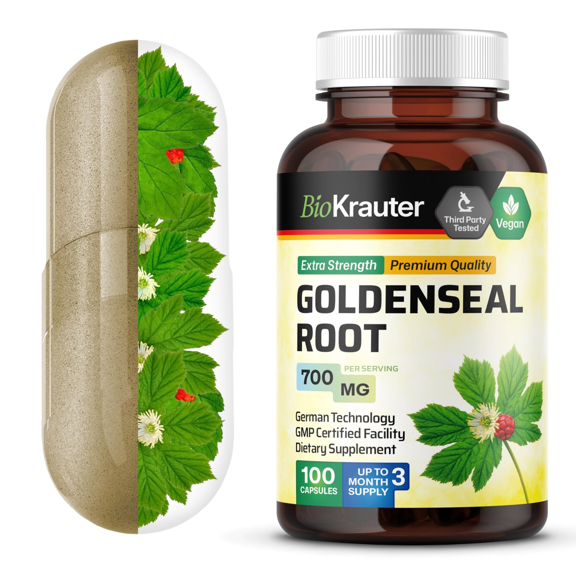 BIO KRAUTER Goldenseal Root Capsules 700 mg/serving, 100 Capsules
