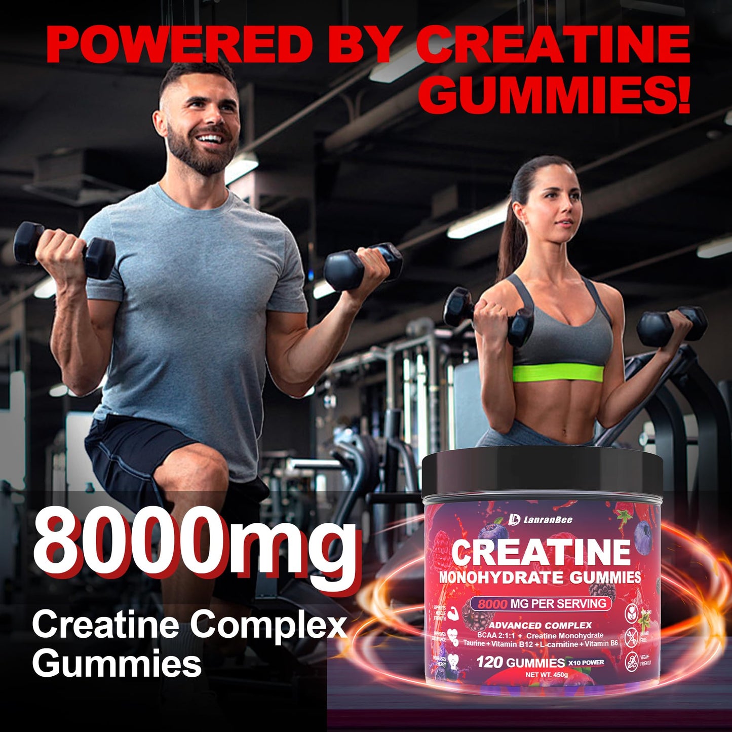 LanranBee Creatine Monohydrate Gummies 120 Gummies