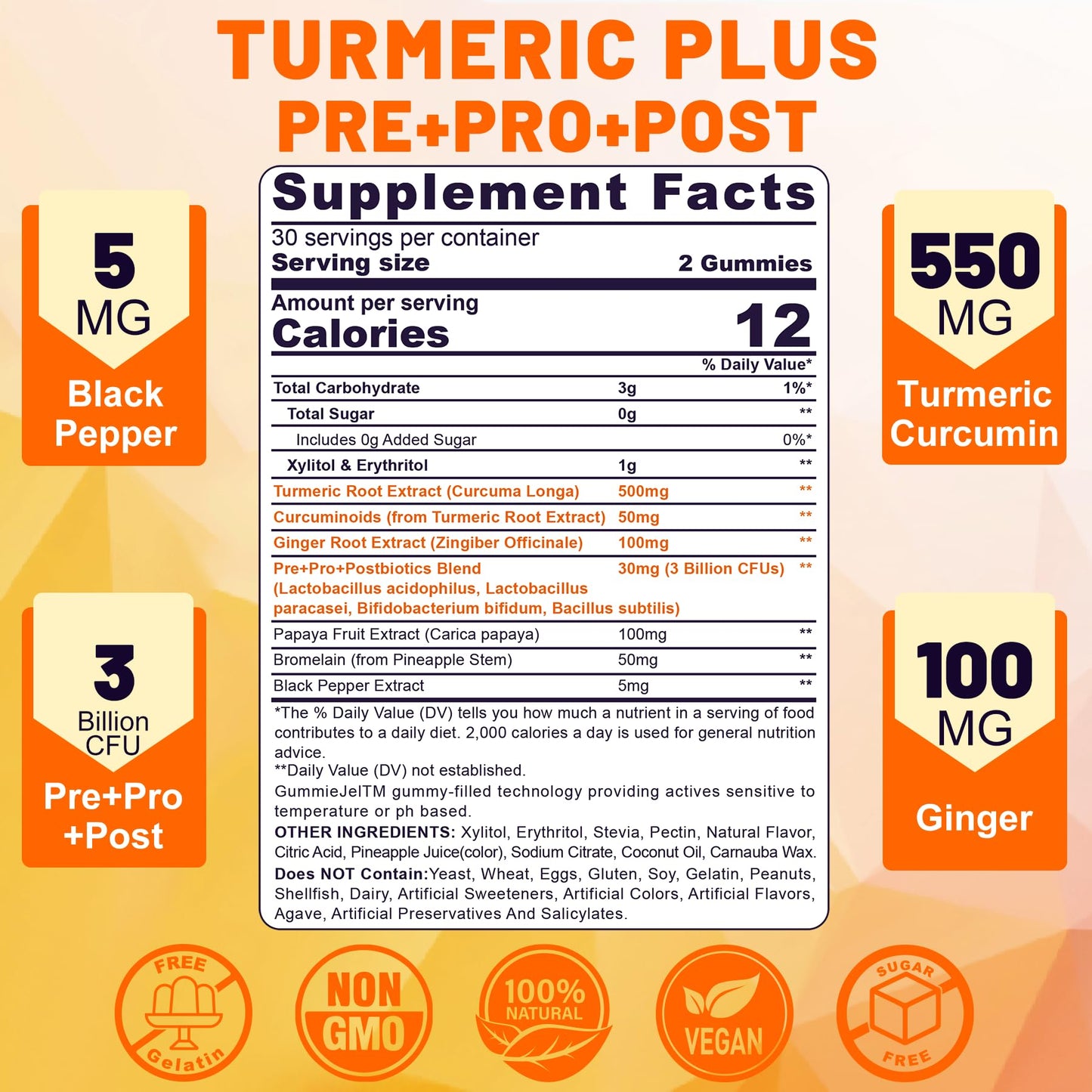 NEVISS Sugar Free Turmeric Curcumin Filled Gummies + Sugar Free Probiotics Gummies, 120 Gummies