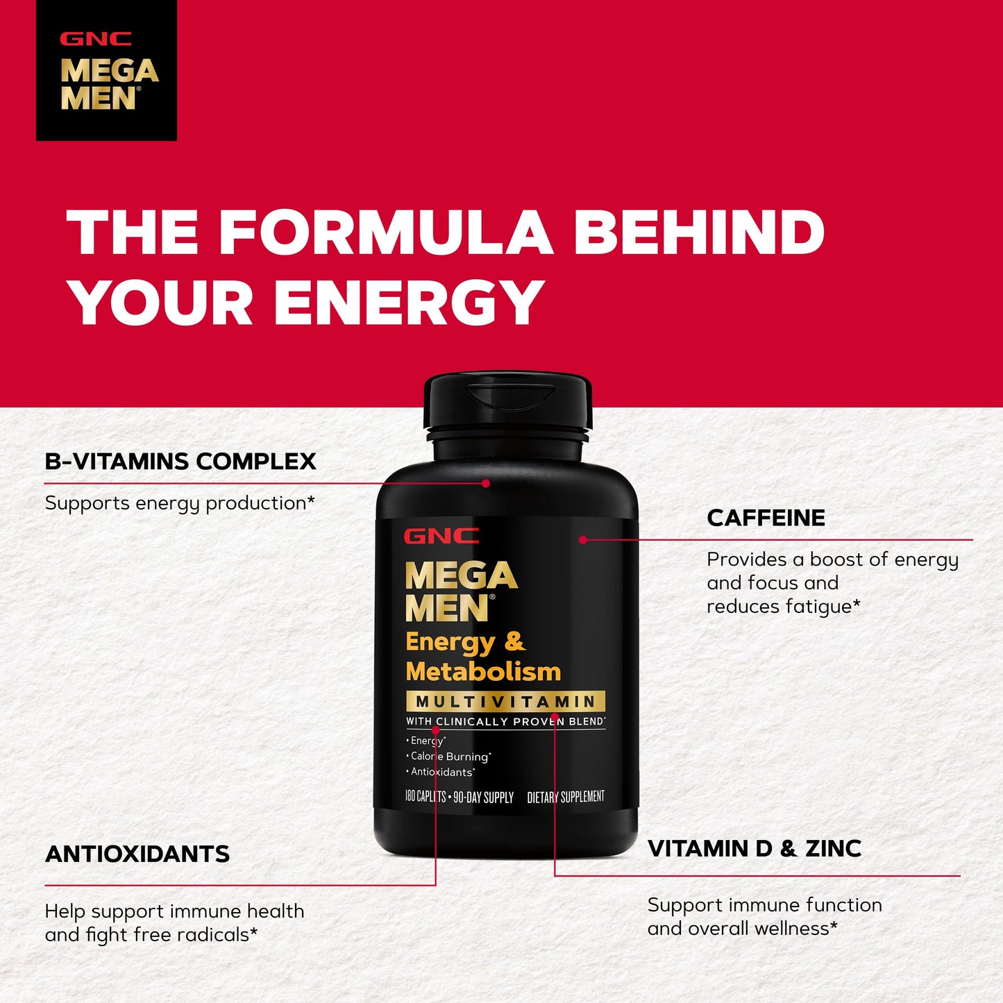 GNC Mega Men Energy & Metabolism Multivitamin Caplets 180