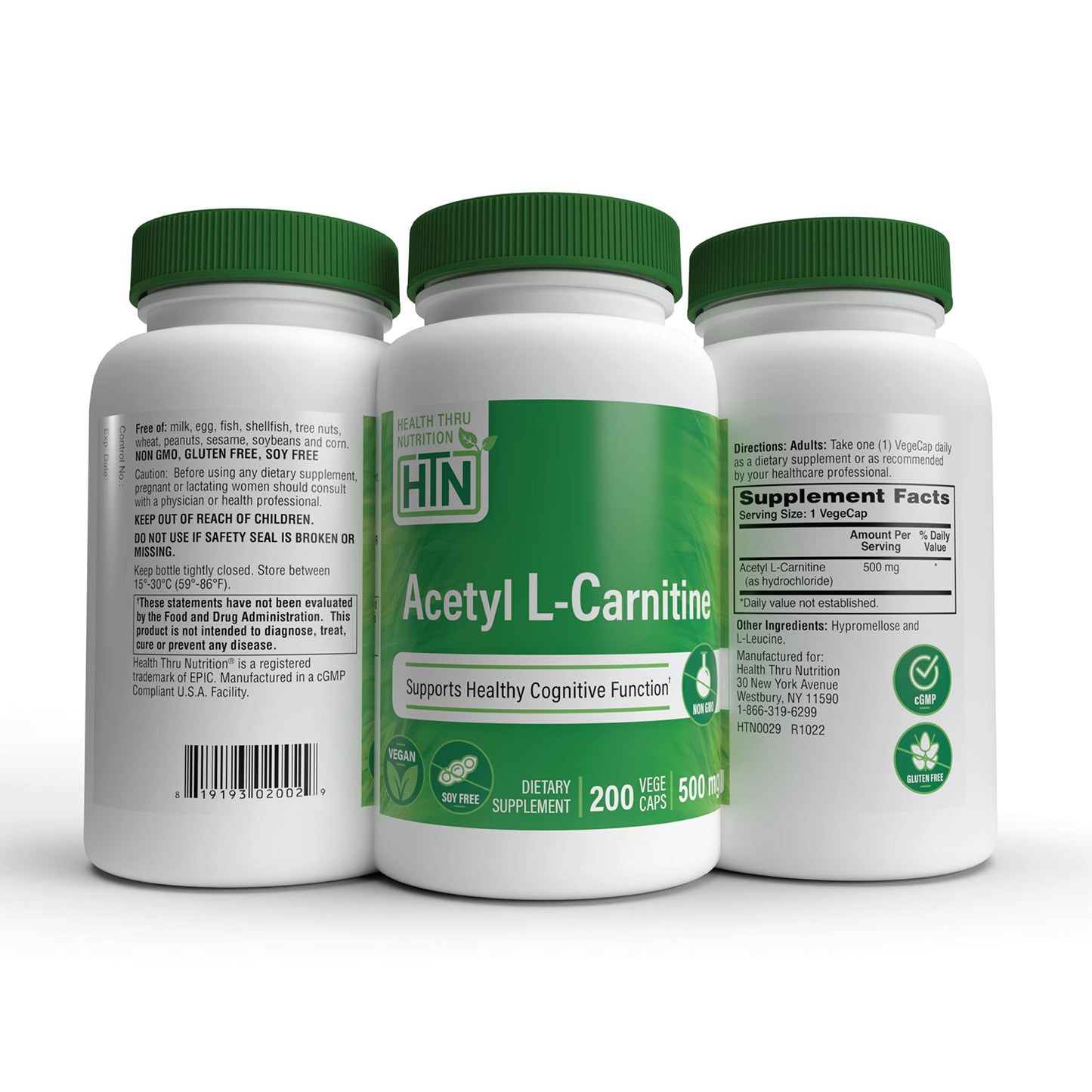 Health Thru Nutrition Acetyl L-Carnitine 500mg, 200 Capsules
