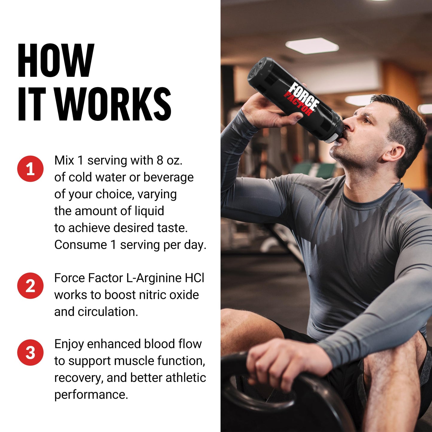 Force Factor L Arginine HCL Powder 6000mg, 6.35 Ounce