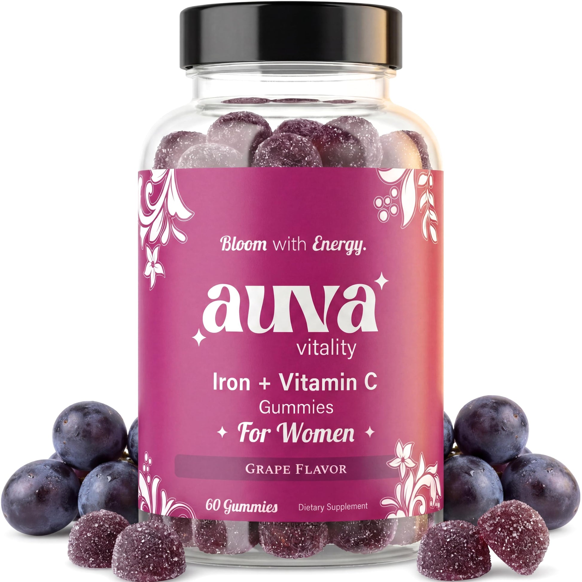 Auva Vitality Iron Gummies for Women 20mg with Vitamin C, Gummy, 60 Count