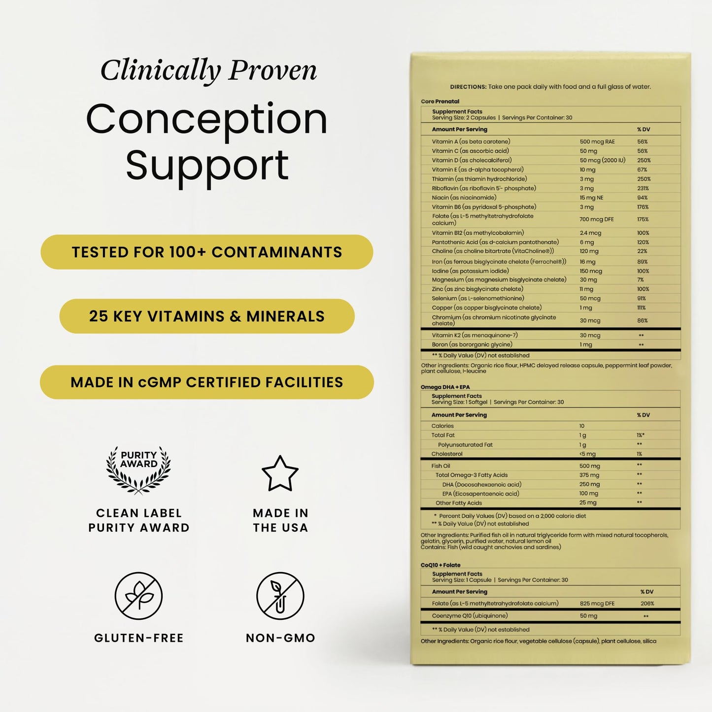 Perelel Conception Fertility Prenatal Vitamins, Folate, CoQ10 & DHA Omega 3 Capsule, 30 Count