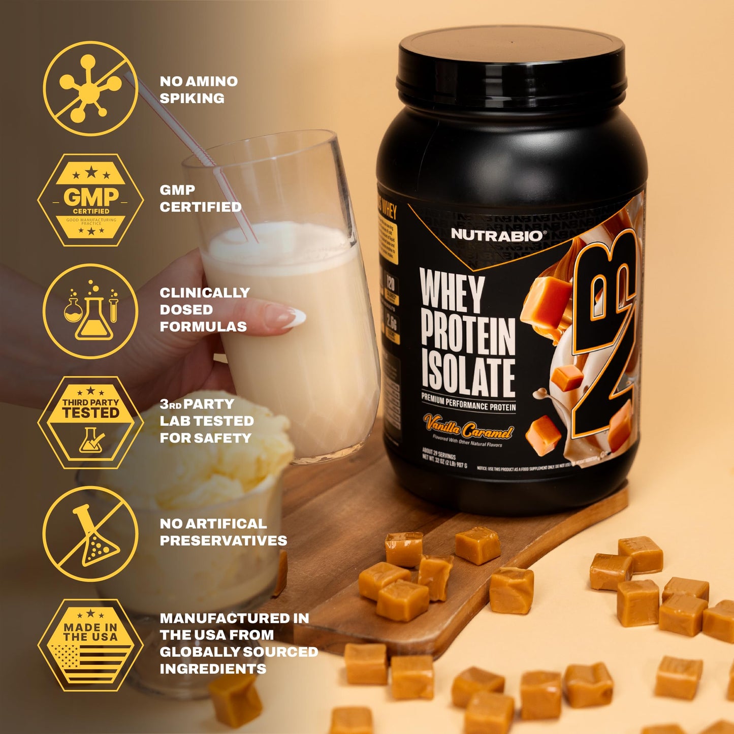 NutraBio 100% Whey Protein Isolate Protein Powder Alpine Vanilla, 32 Servings