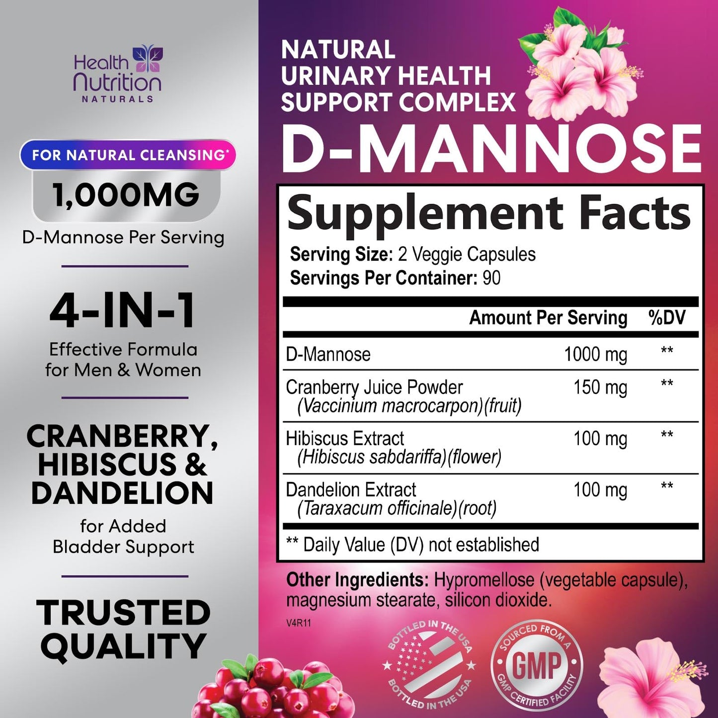 Health Nutrition Naturals D-Mannose Supplement Capsule, 180 Capsules
