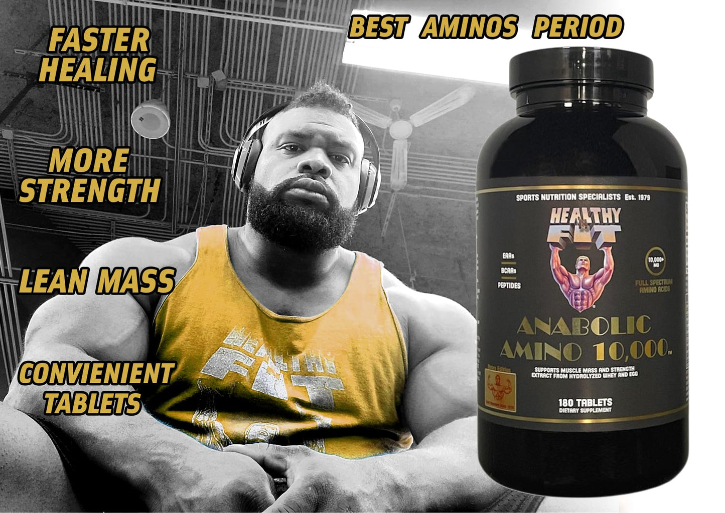 Healthy 'N Fit Amino 10,000 - Amino Acid, 180 Tablets - Hydrolyzed Egg & Whey Source - Fast Absorbing