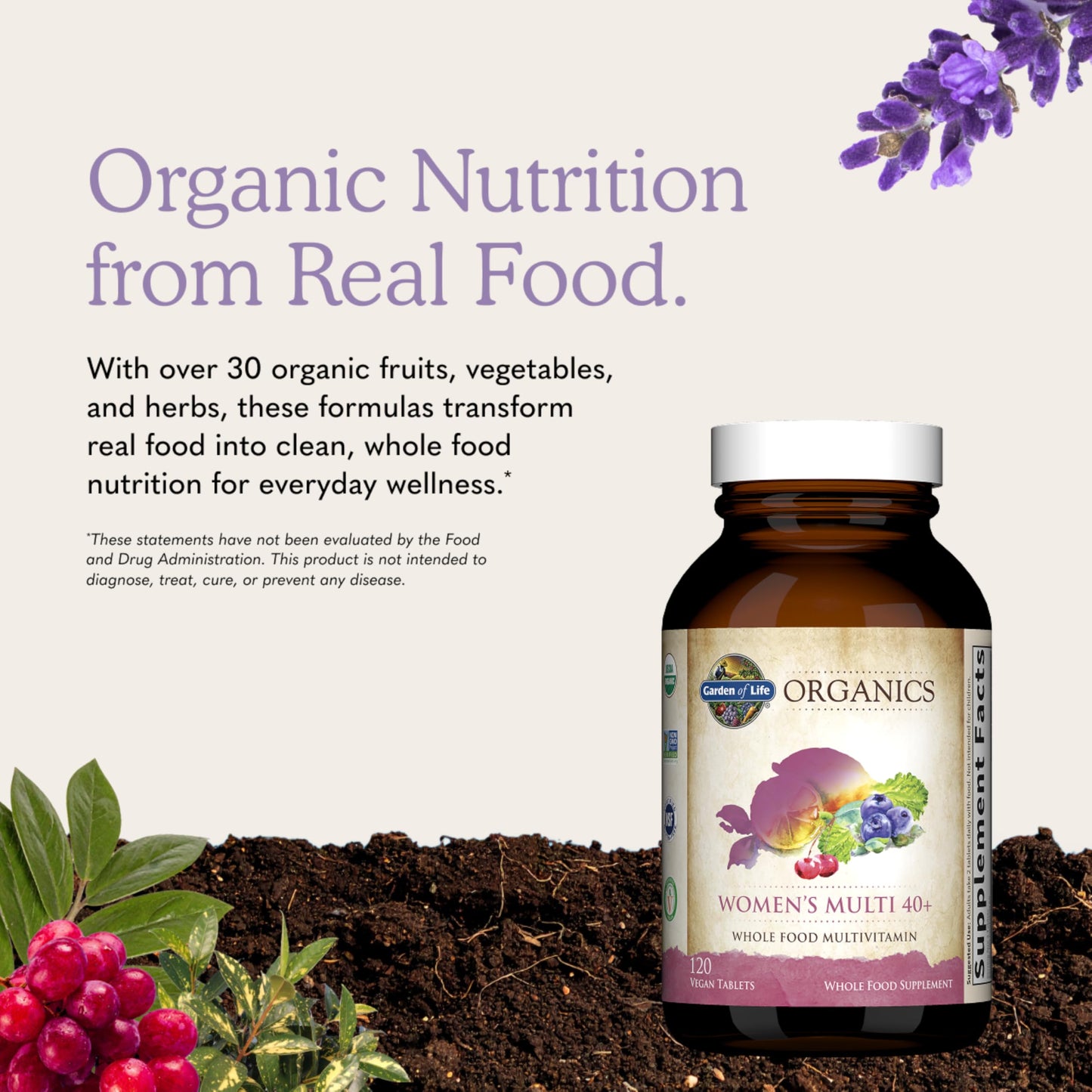 Garden of Life Caplets Multivitamin for Women 40 Plus, Organics Womens Vitamins, Hormone & Breast Health Support Blend, Vegan, 120 Caplets
