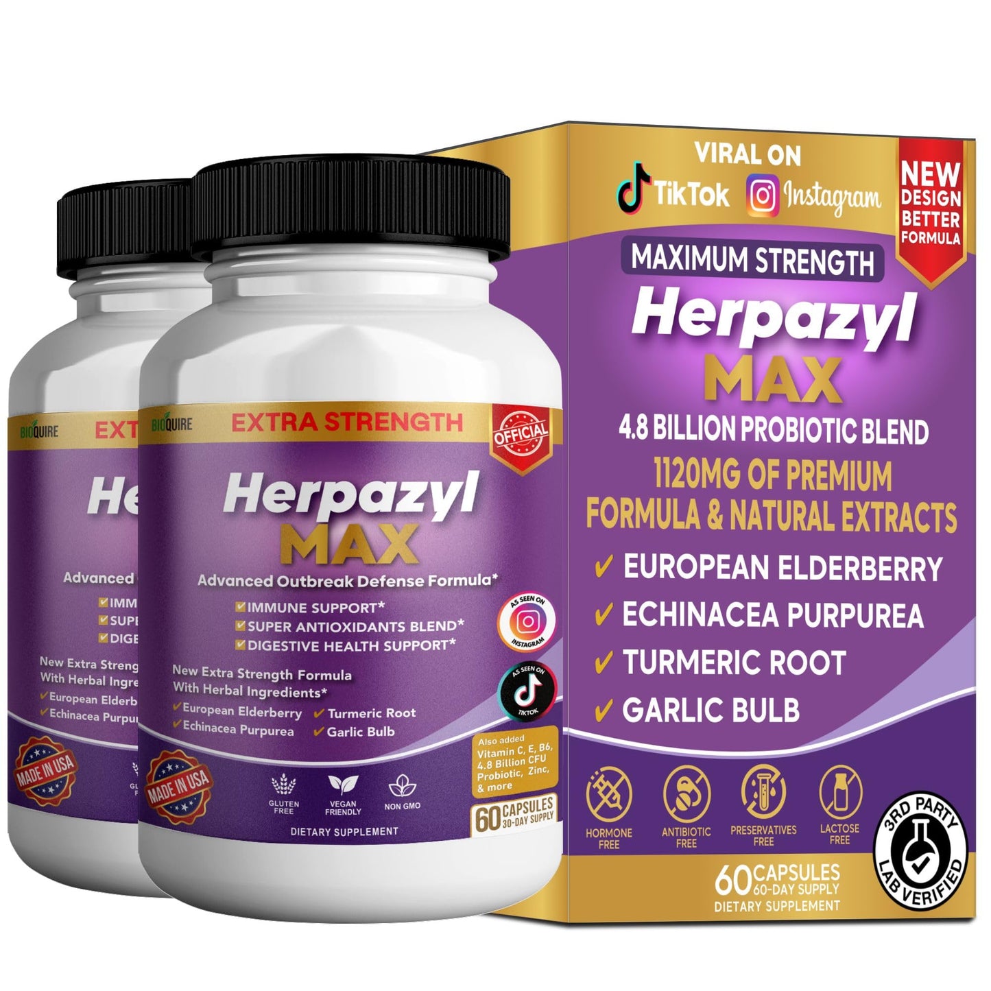 BIOQUIRE Herpazyl Max Extra Strength Immune Support Capsules 60