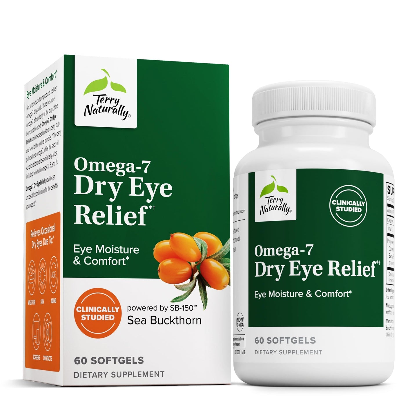Terry Naturally Omega-7 Dry Eye Relief Sea Buckthorn 500 mg Softgels, 60-Count