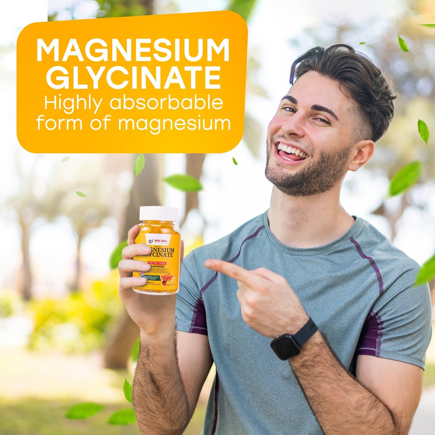 Doc Mila Magnesium Glycinate Gummies 100mg for Kids and Adults - Glicinato de Magnesio, Gummy, 60 Count