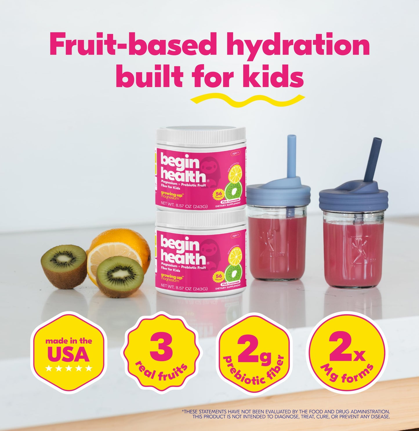 Begin Health Daily Growing Up Magnesium Drink for Kids Powder 56 Servings