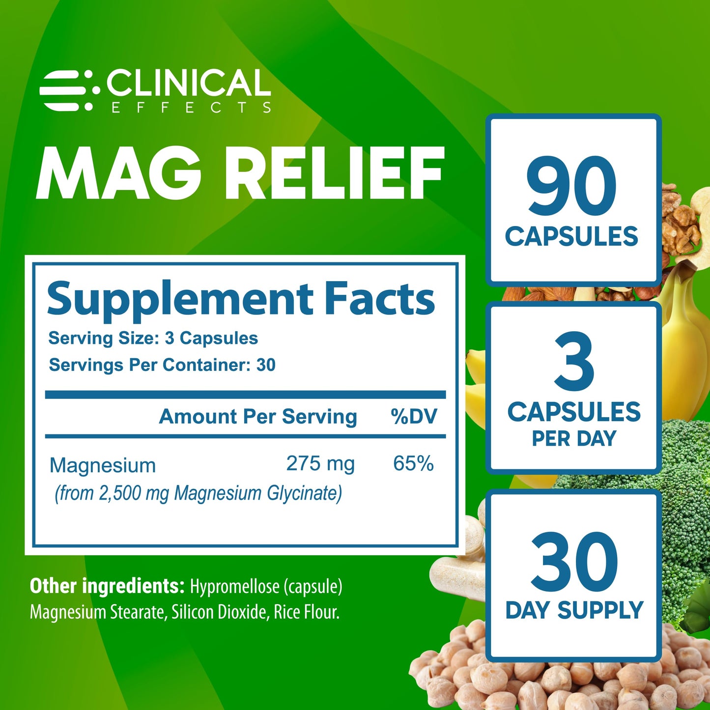 Clinical Effects Mag Relief Magnesium Glycinate Capsules 275mg, 90 Capsules