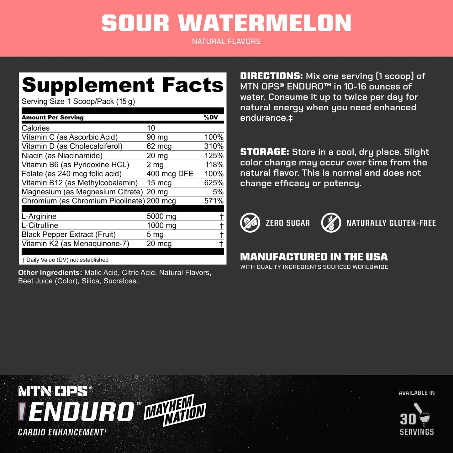 MTN OPS Enduro Stim-Free Pump Pre Workout Powder 1 Ounce