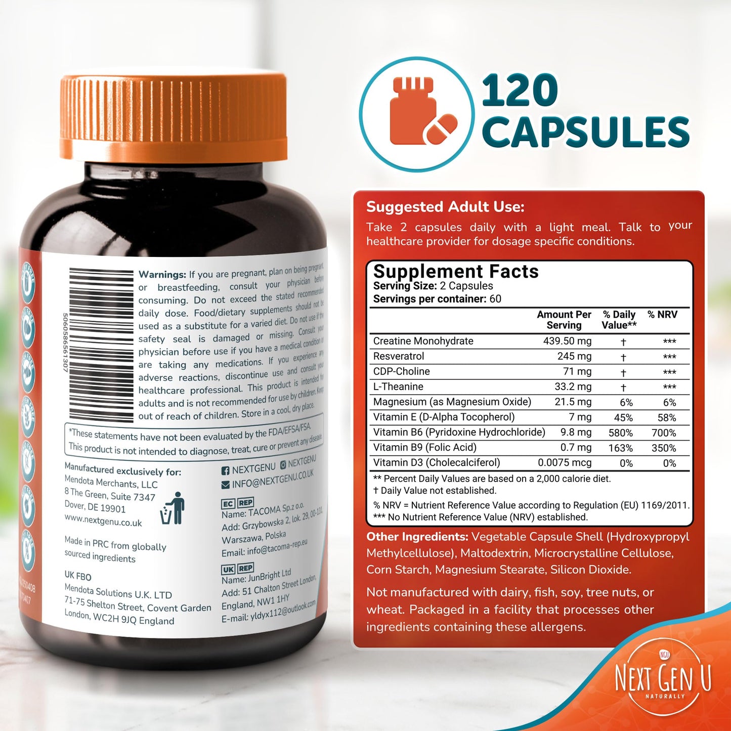 NGU Next Gen U Brain Supplement Capsule 120 Count