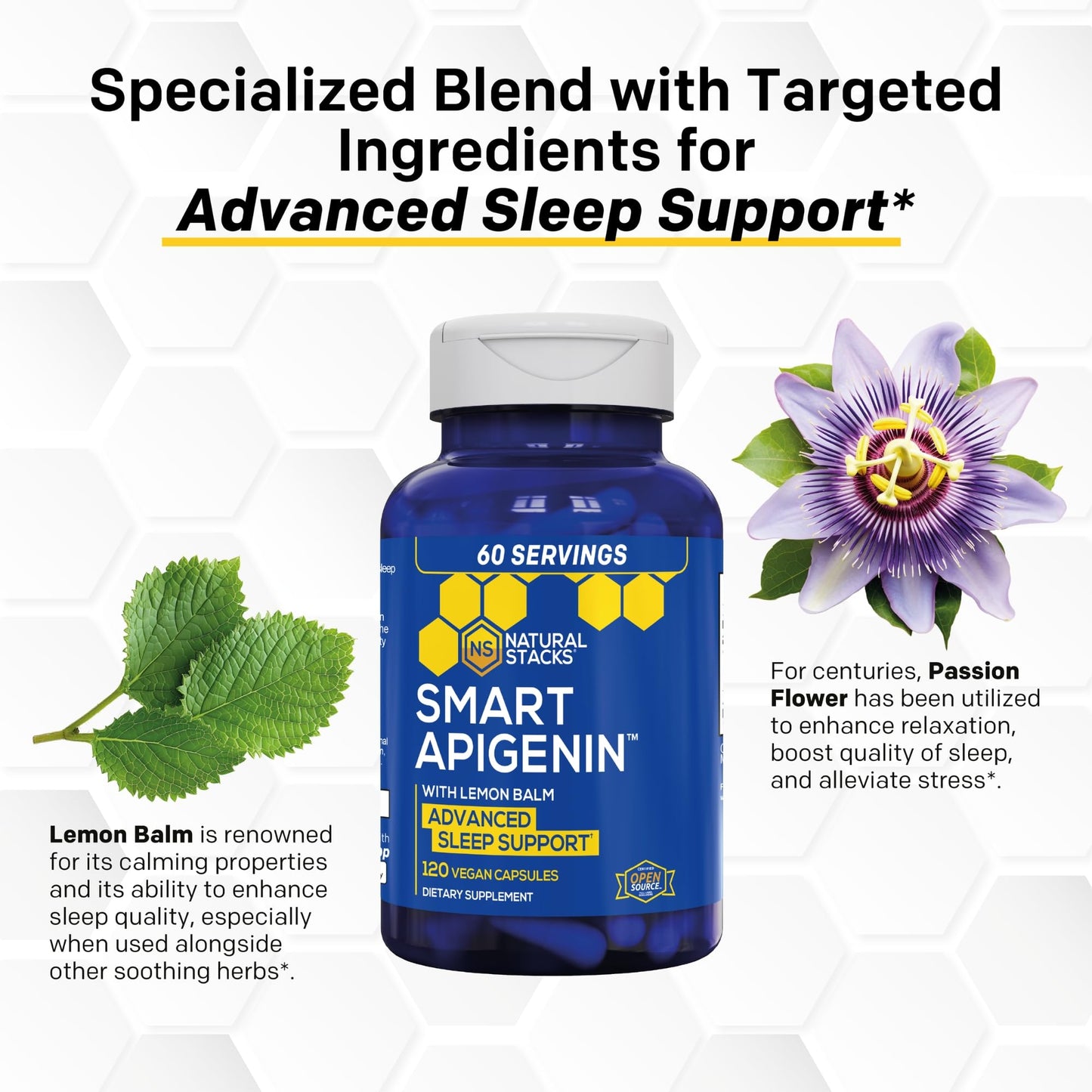 Natural Stacks Apigenin 50mg Sleep Supplement With Lemon Balm 600mg Capsules, 120 Capsules