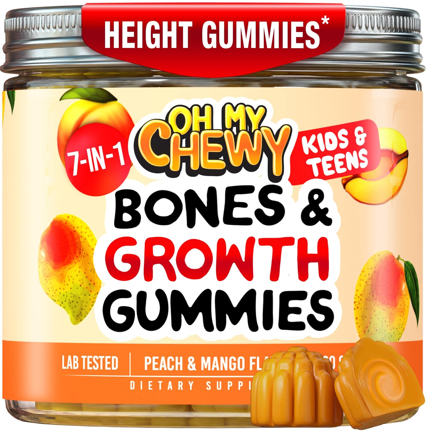 OH MY CHEWY Height Growth Vitamin Gummies for Kids & Teens, 60 Count