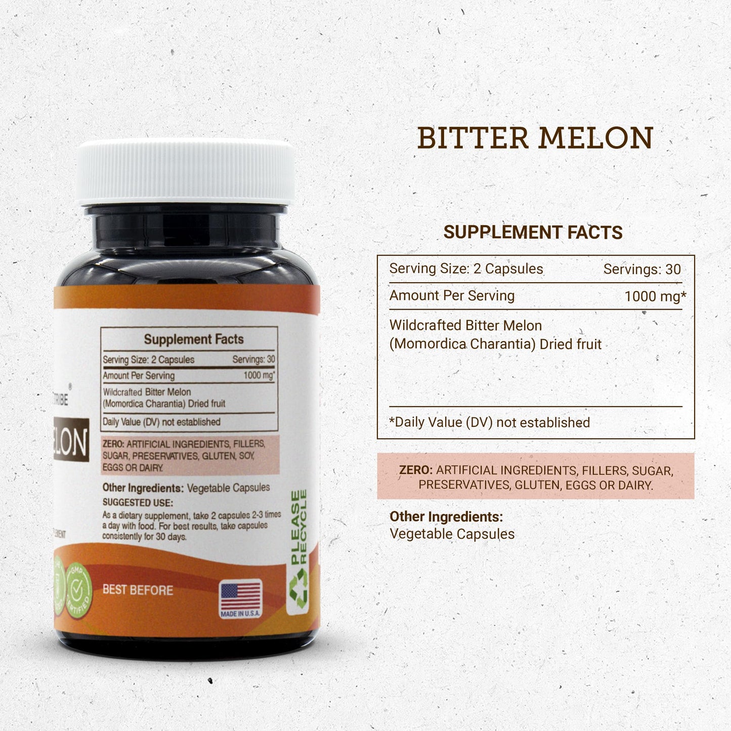 Secrets of the Tribe Bitter Melon 1000 mg Capsules, 60 Count