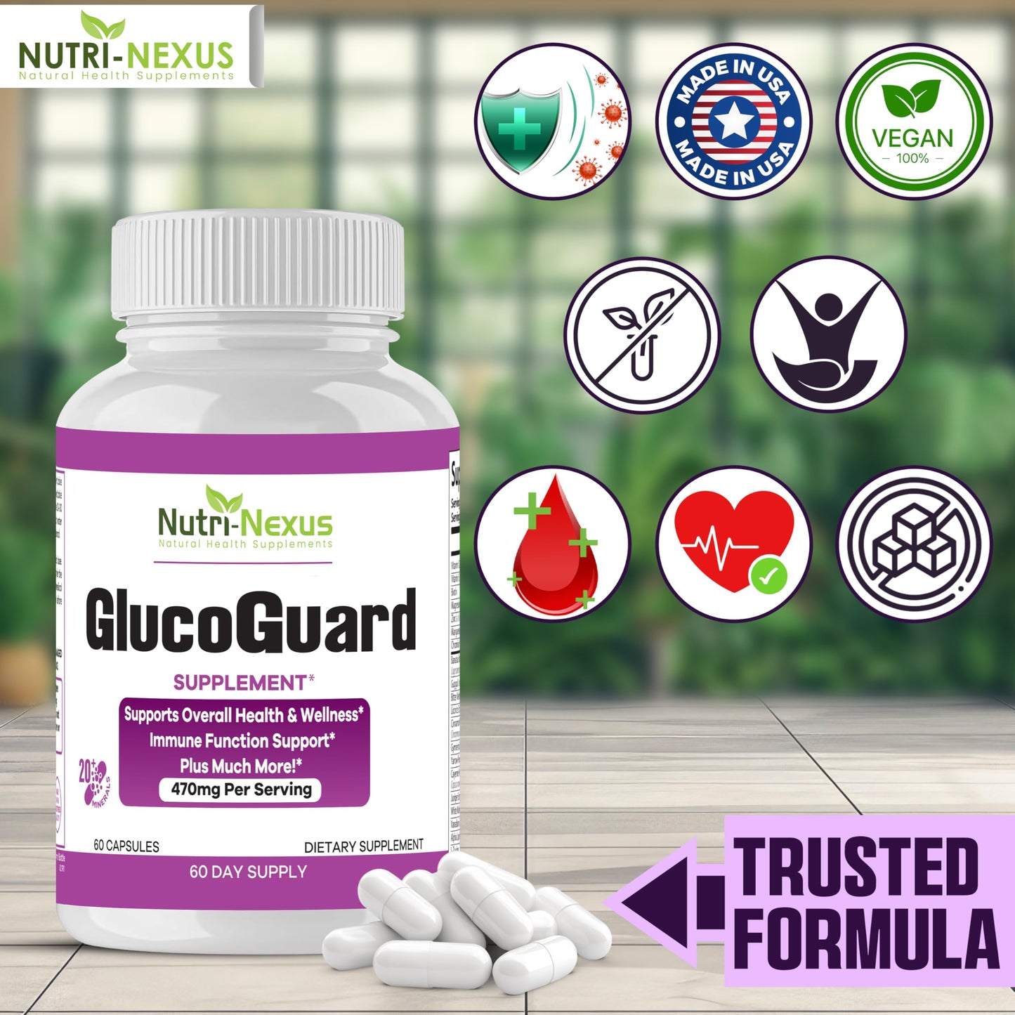 NUTRI-NEXUS GlucoGuard Immune Support & Wellness Supplement, 60 Capsules