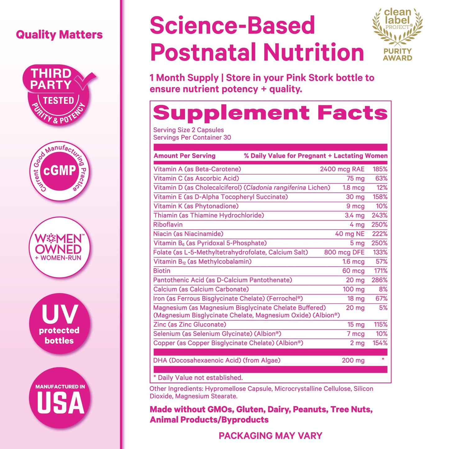 Pink Stork Total Postnatal Vitamins for Women 60 Capsules
