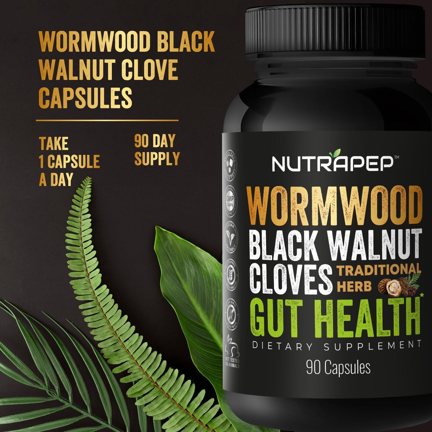 NutraPep Wormwood Black Walnut Clove Capsules, 90 Count