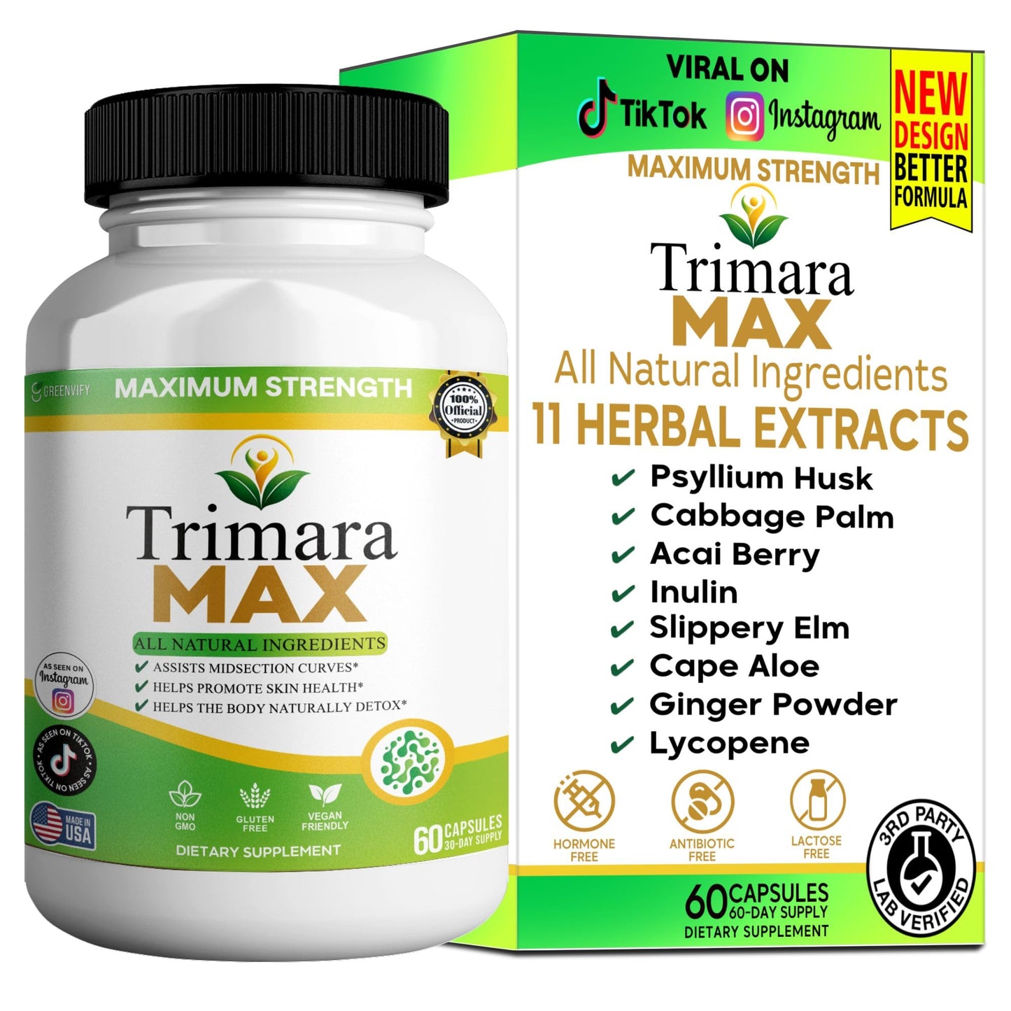 GREENVIFY Trimara Max Maximum Strength Natural Dietary Supplement Capsules 60 Count