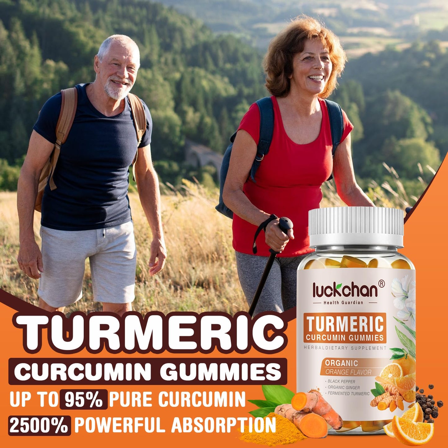 LUCKCHAN Turmeric Curcumin Gummies with Ginger & Black Pepper Herbal Supplement, 400 Count