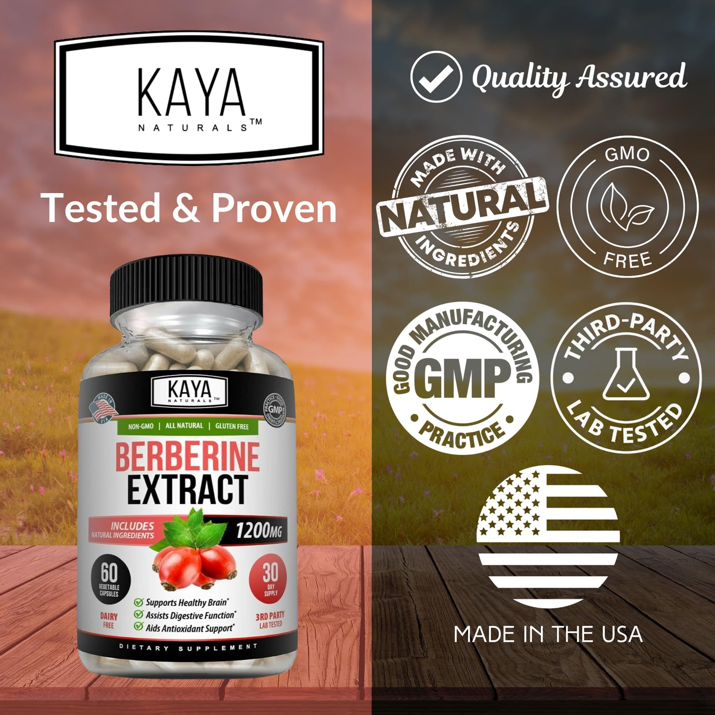 Kaya Naturals Berberine HCl Extract 1200mg Capsules, 120 Capsules