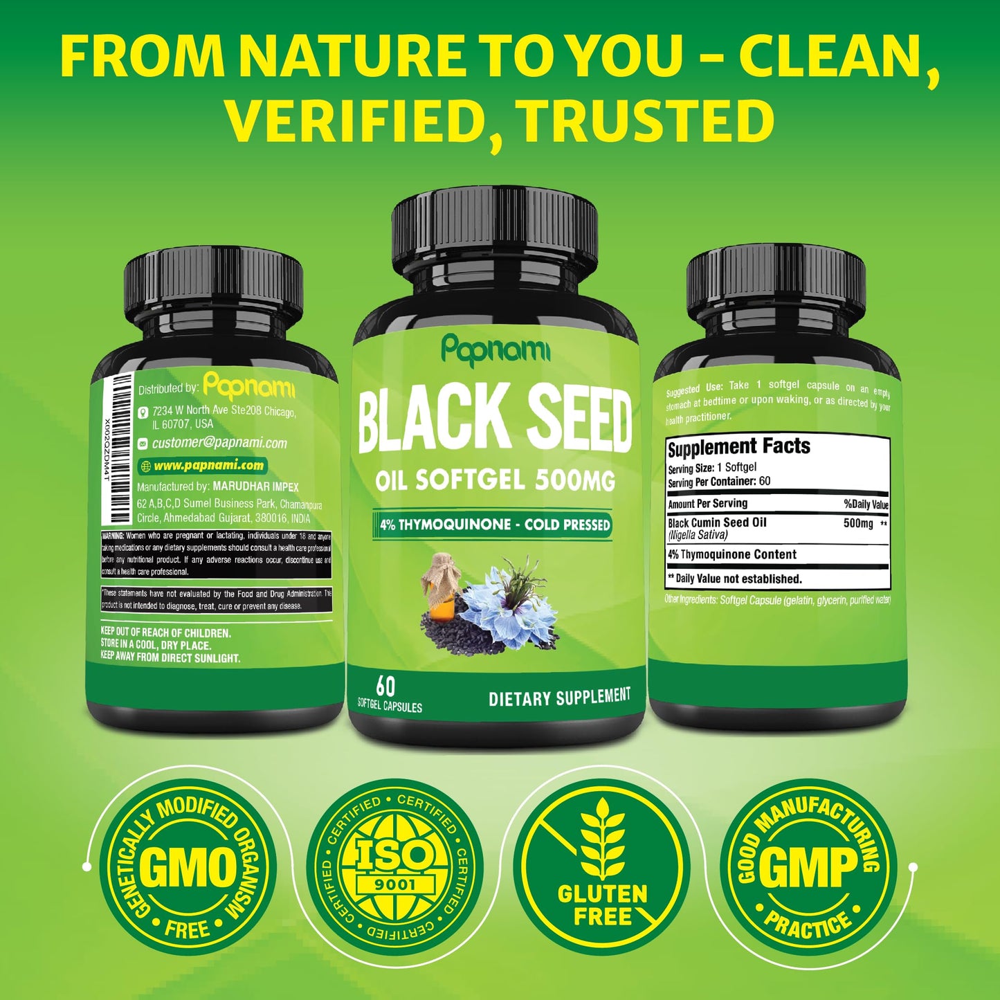Papnami Premium Black Seed Oil Softgel Capsules, 120 Count