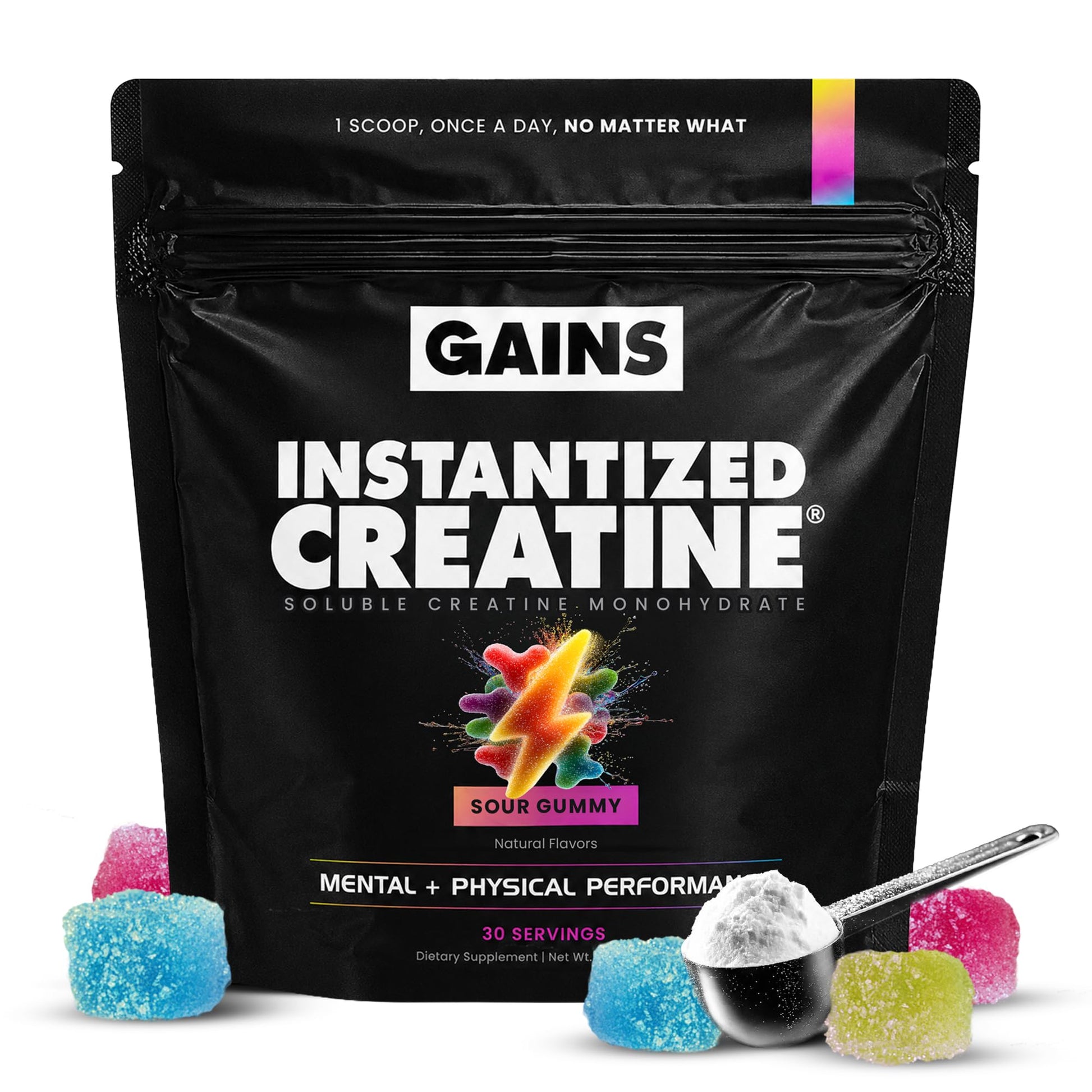 GAINS IN BULK GAINSINBULK.COM Instantized Creatine Monohydrate Sour Gummy Powder 8.15