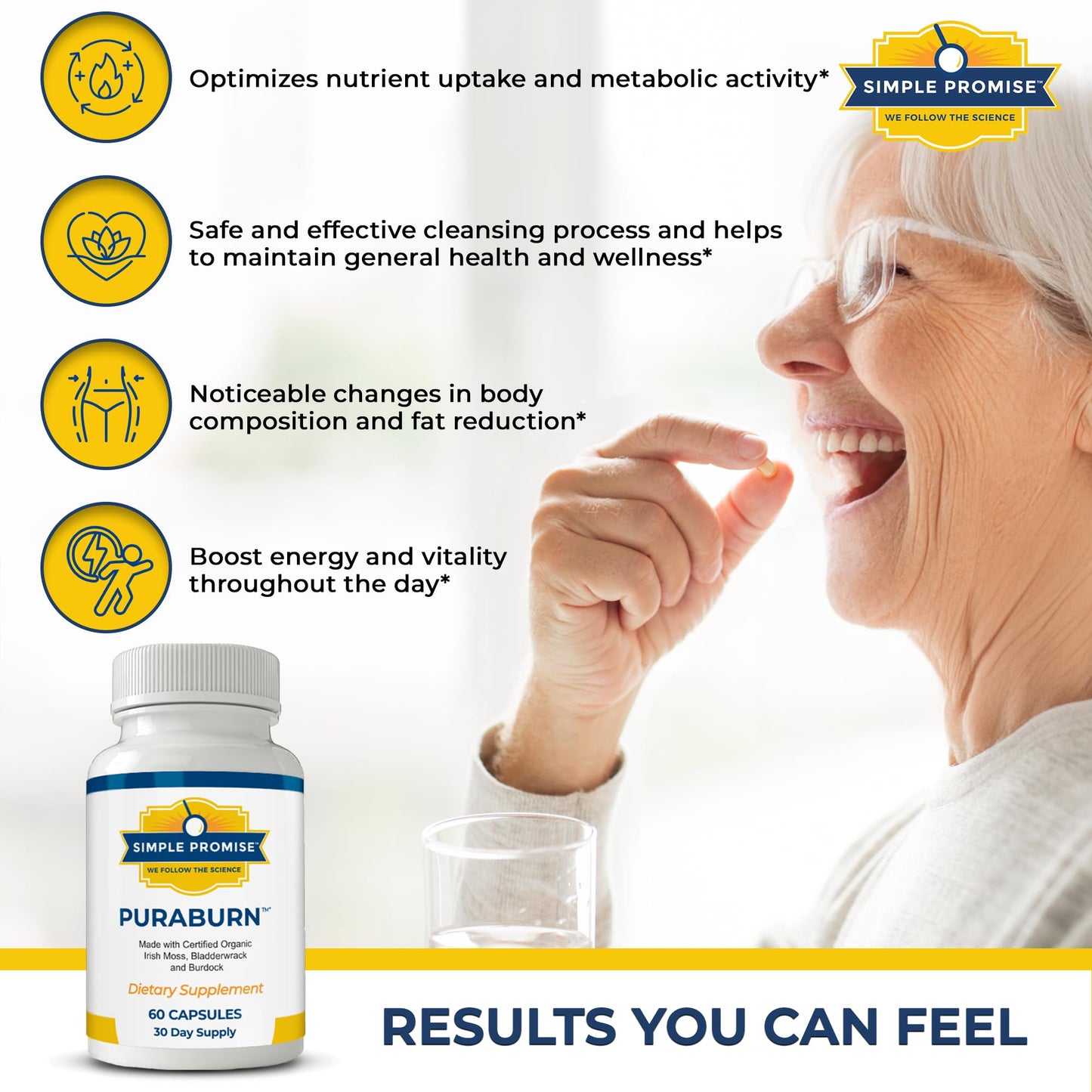 Simple Promise PuraBurn Herbal Wellness Supplement with Organic Irish Sea Moss, Bladderwrack & Burdock Root Capsule, 1 Count