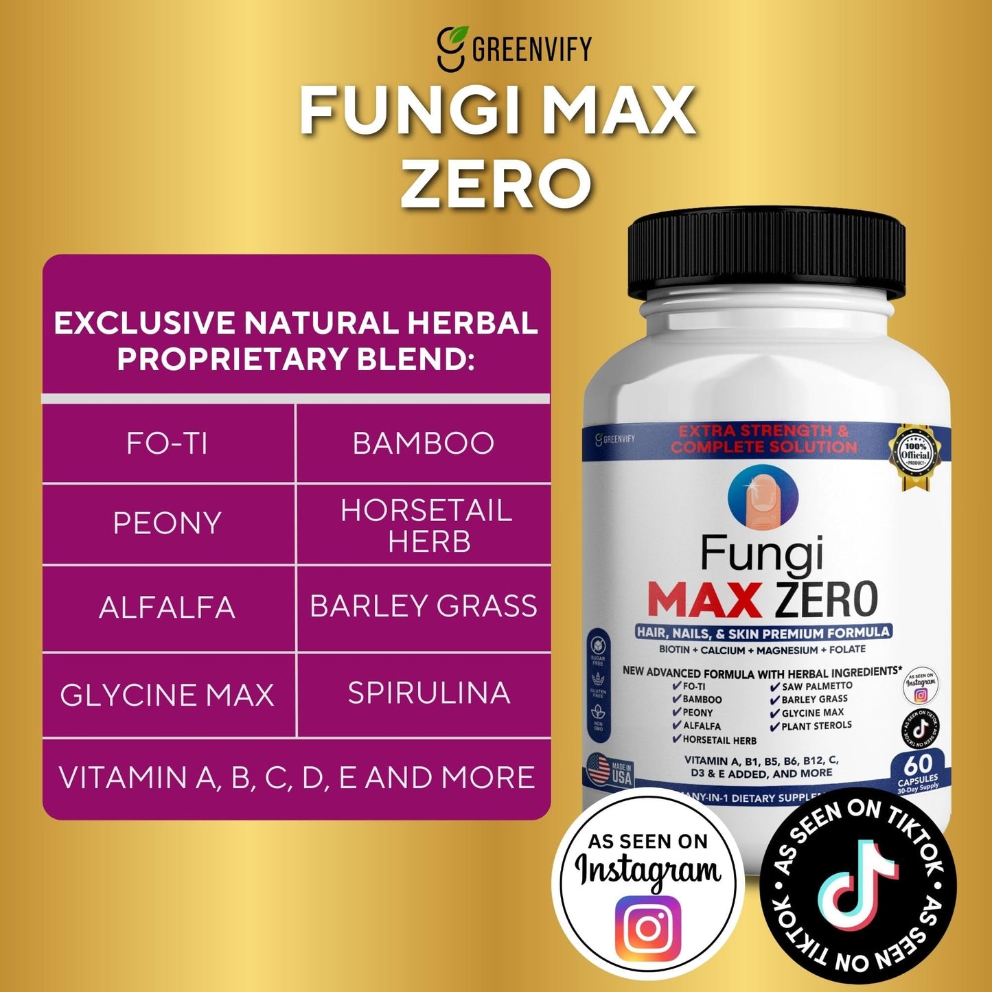 GREENVIFY Fungi Max Zero Hair, Nails & Skin Supplement 60 Capsules