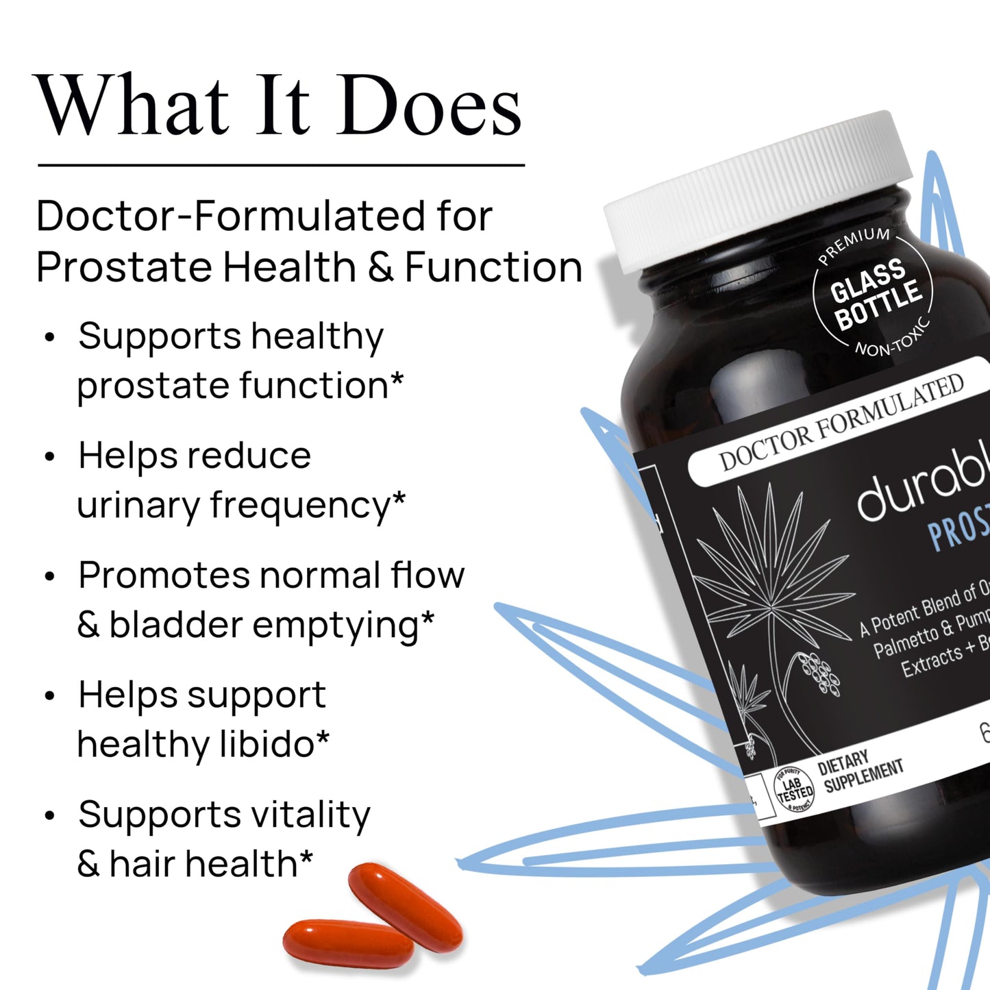 Durable Prostate Men Health Supplement Saw Palmetto + Beta Sitosterol Blend Urinary Flow Bladder Function Vitality Daily Wellness, 180 Softgels
