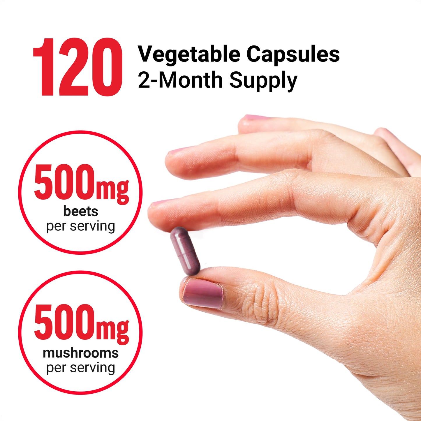 Force Factor Beetroot + Mushrooms Supplement Capsule 120 Count