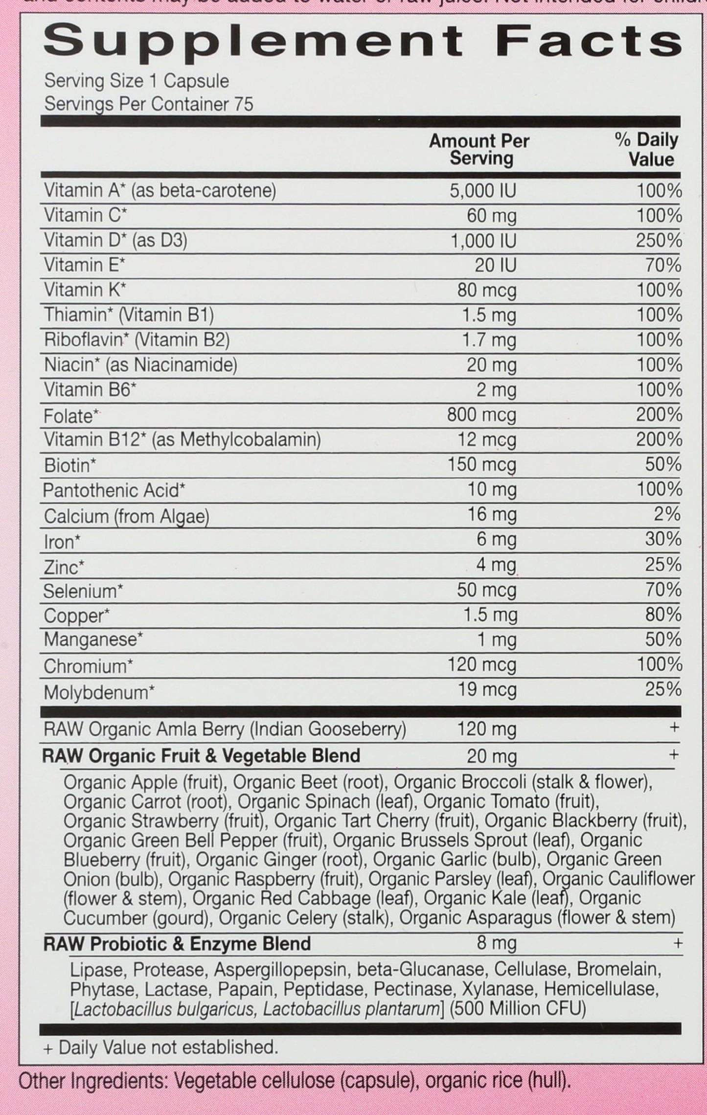 Garden of Life Vitamin Code Raw One for Women Tablets, 75 Count