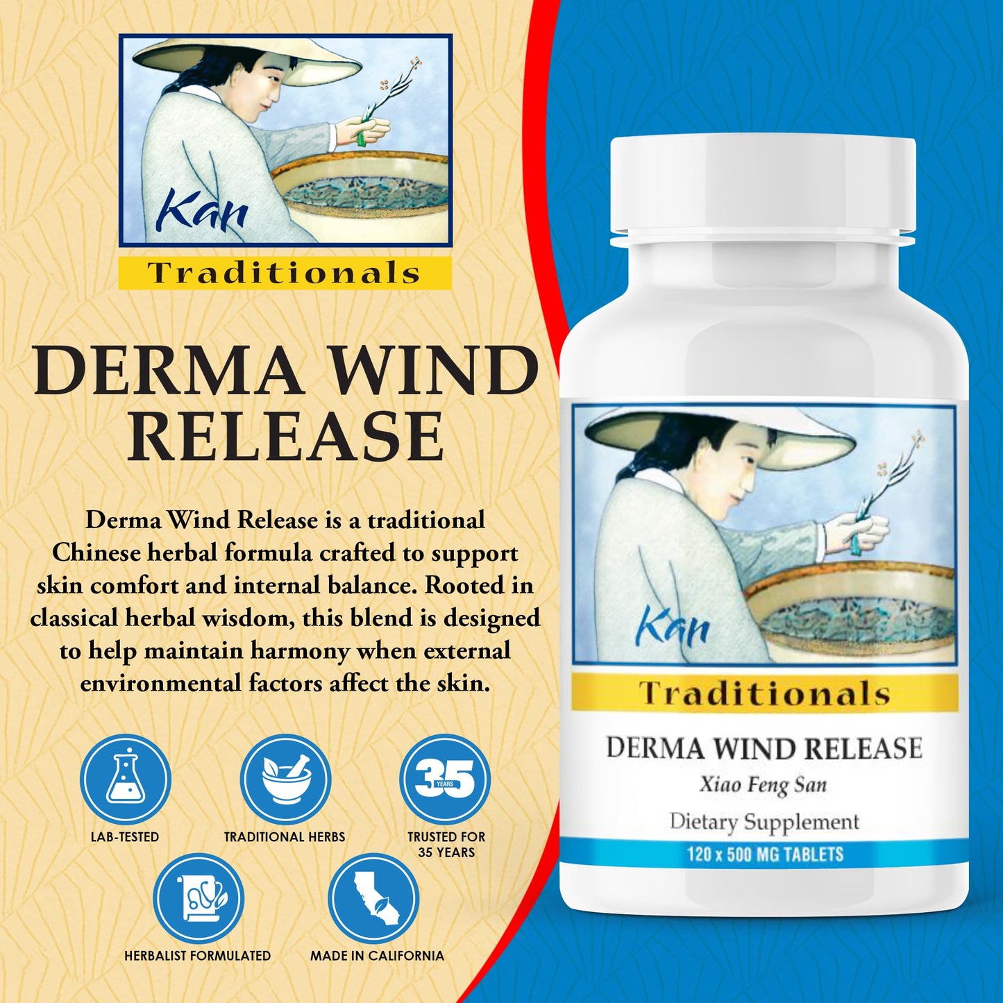 Kan Herbs - Traditionals Derma Wind Release Tablets, 120 Count