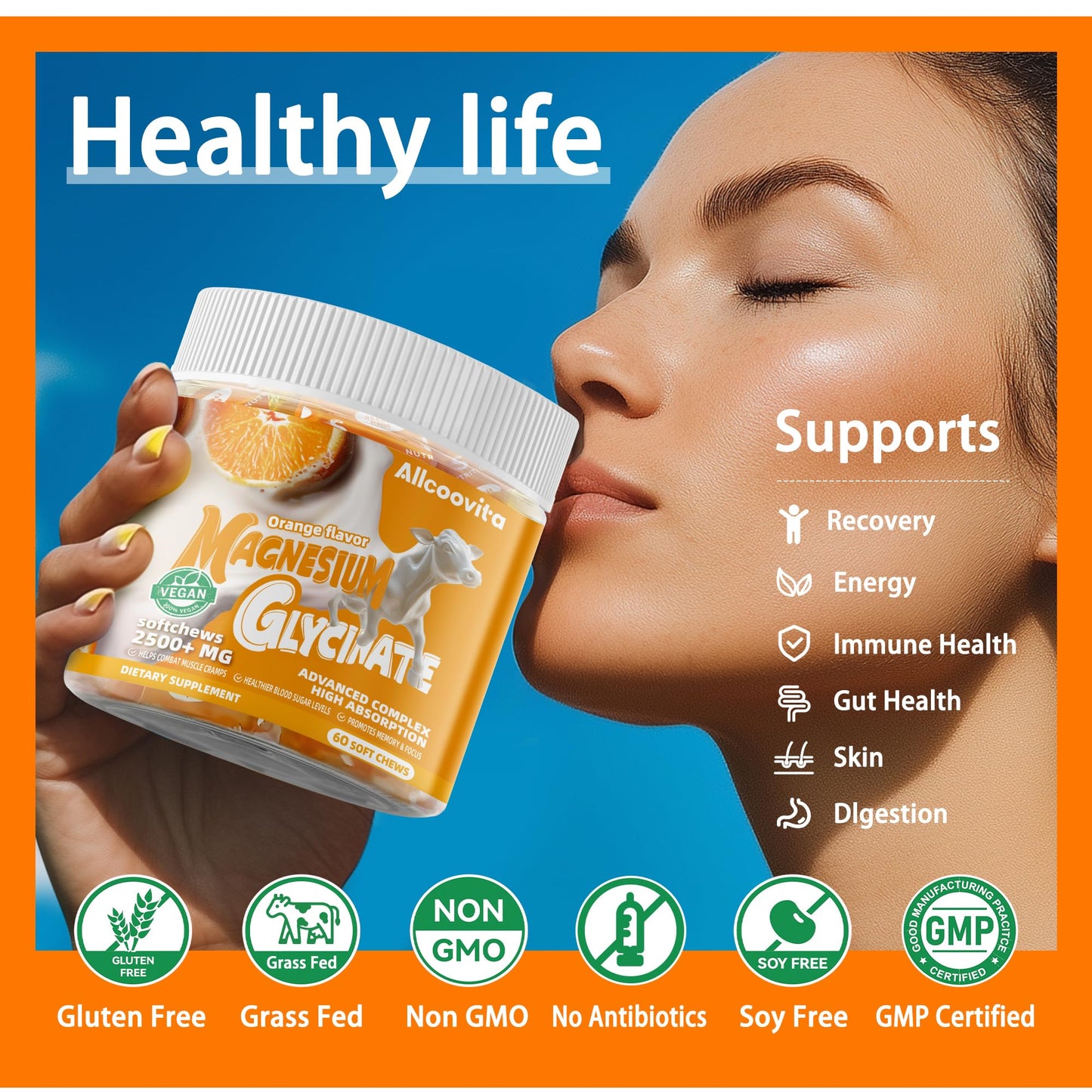 Allcoovita Bovine Colostrum Soft Chews with Probiotics, 60 Count