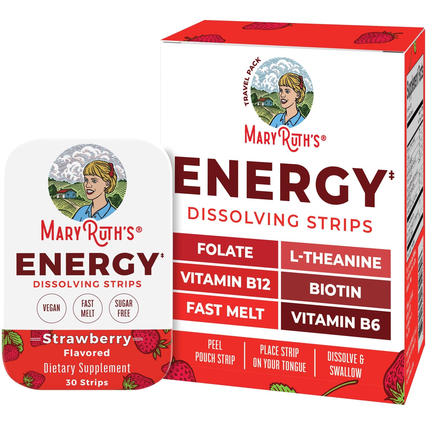 MaryRuth's Chewable Energy Dissolving Strips, B Vitamin Complex, 30 Count