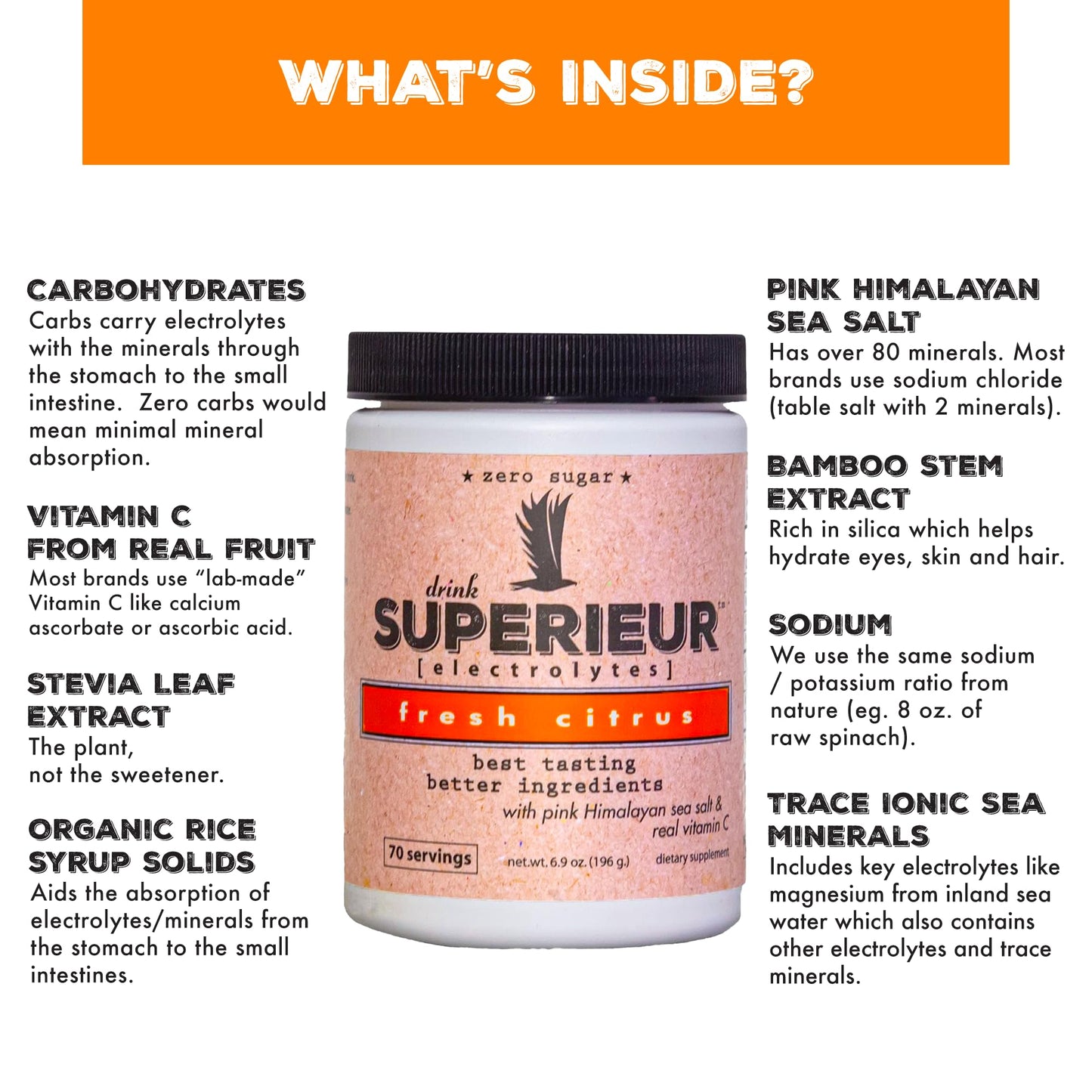 Superieur Sea Mineral Electrolyte Powder, Citrus, 70 Servings