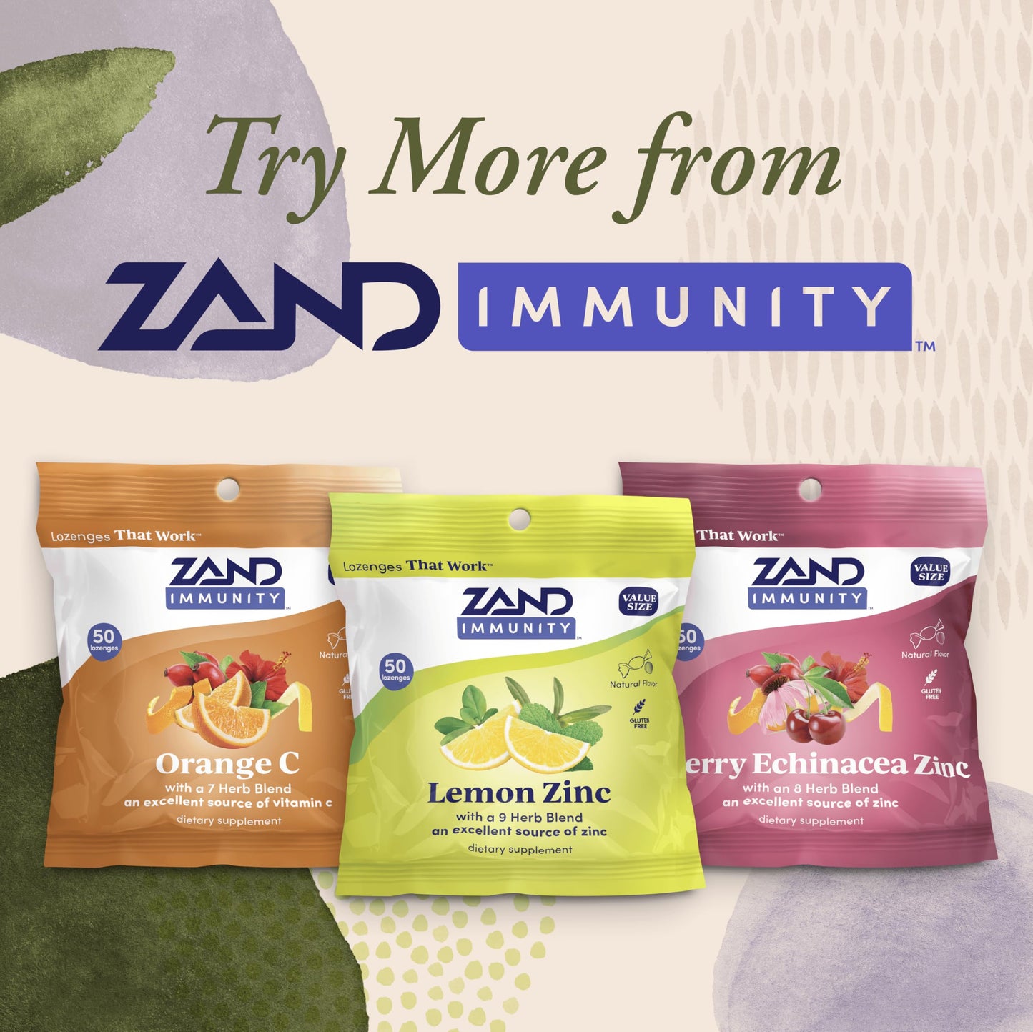 ZAND Immunity Cherry Echinacea Zinc Throat Lozenges 50 Count