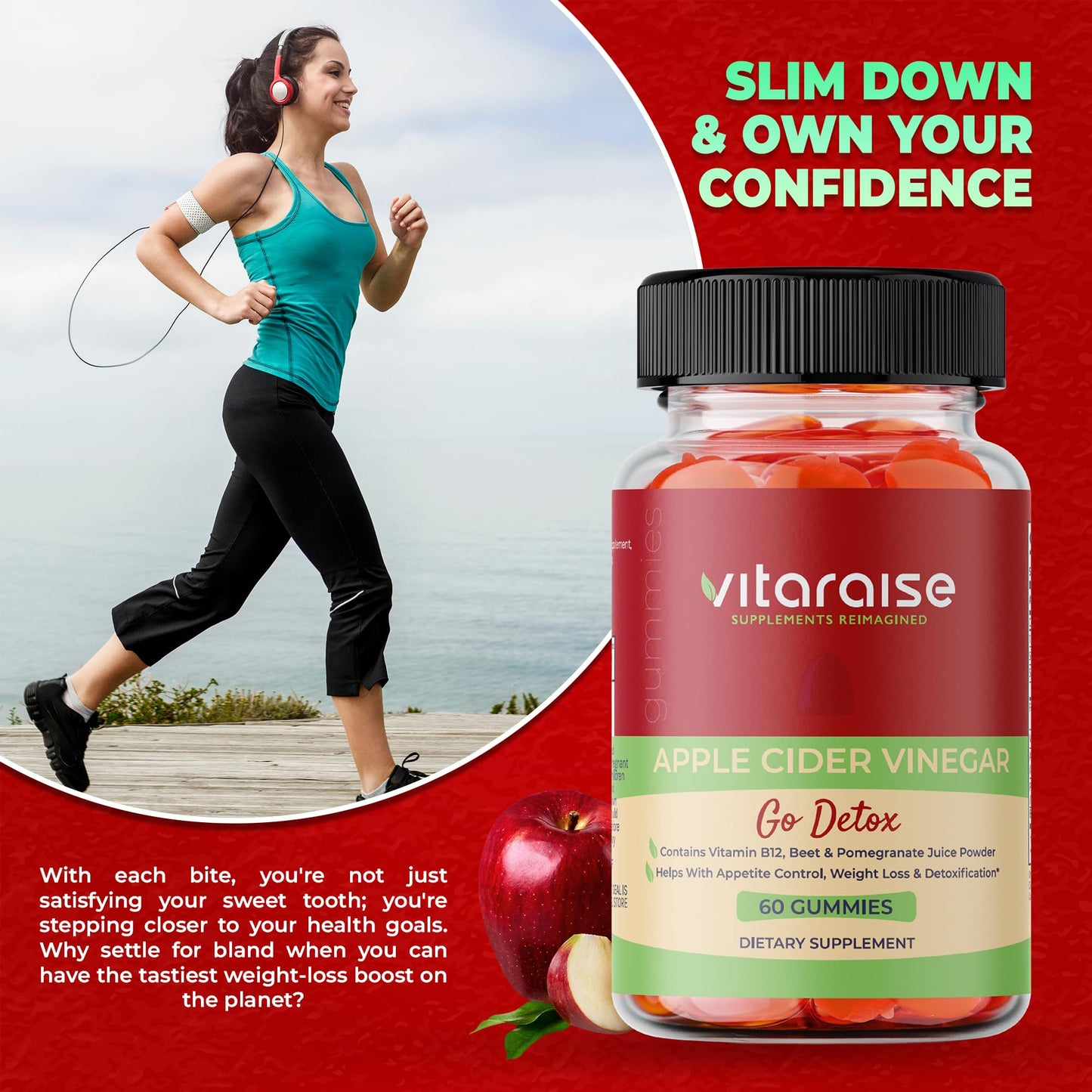 Vitaraise Apple Cider Vinegar Gummies with Mother, 1000mg, 60 Chews