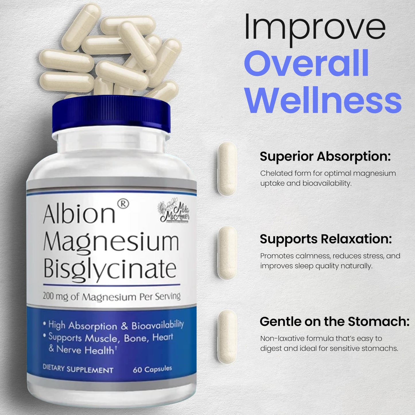 Mila Miamor Albion Magnesium Bisglycinate Capsules, 60 Capsules