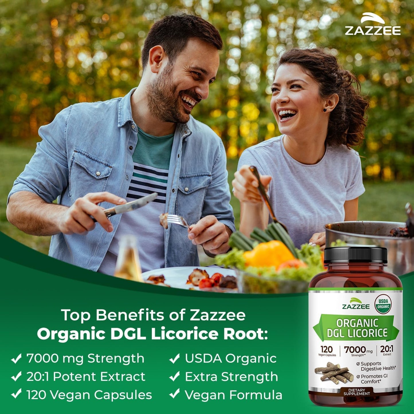 Zazzee USDA Organic Gut Health Support Bundle 20:1 Licorice Root & 20:1 Ginger Root Capsules 220 Capsules